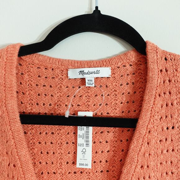 Madewell Comfy Cozy Soft Oversized Orange Open Stitch Cardigan Sweater- L - Picture 2 of 10